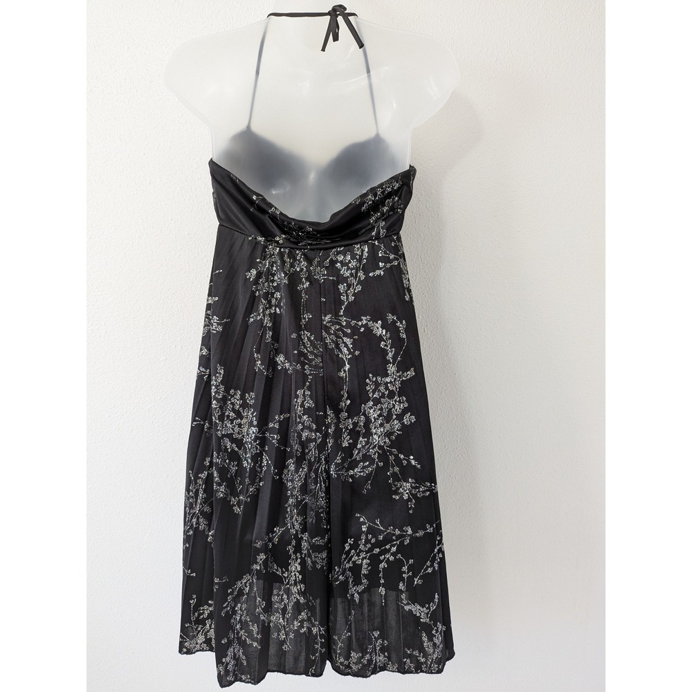 Vintage B Darlin Dress Black‎ Silver Glitter Floral Halter Pleated 11/12 Y2K USA - Picture 4 of 9